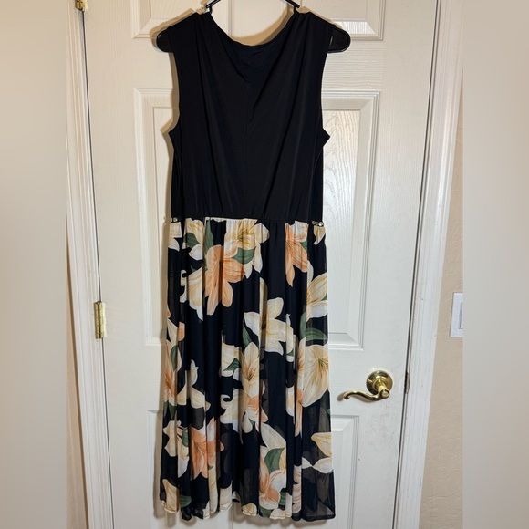 Alexa B Nites Evening Dress Plus Sz 14w Black Orange Floral Flowers bling waist - Picture 2 of 10